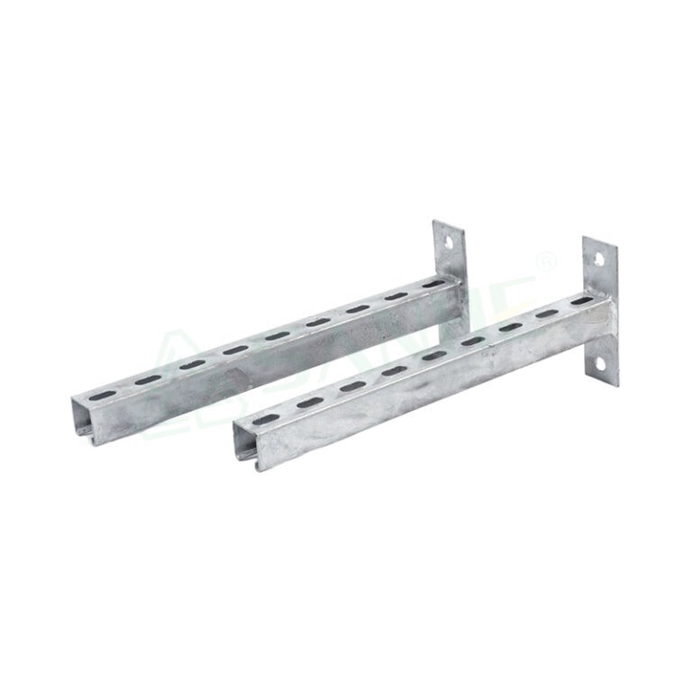 Stainless steel air-conditioner bracket with multiple mounting holes for secure installation of HVAC units.